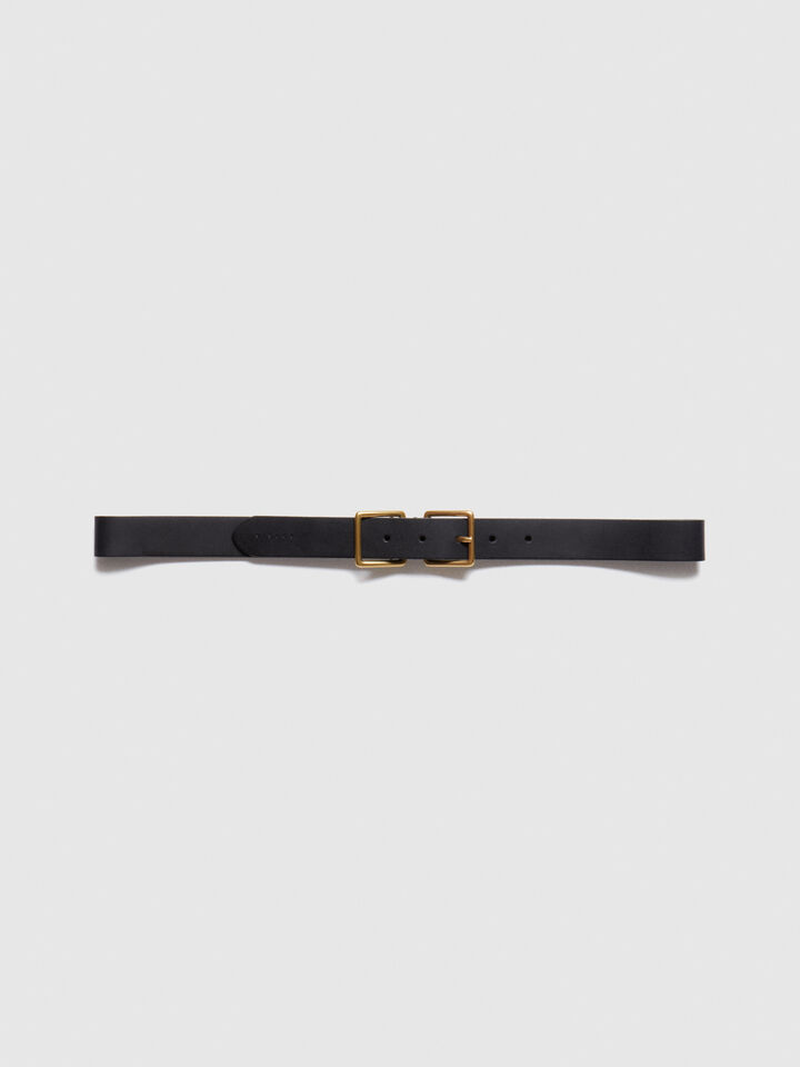Leather belt with double buckle - women's belts - Black | Sisley image number 1